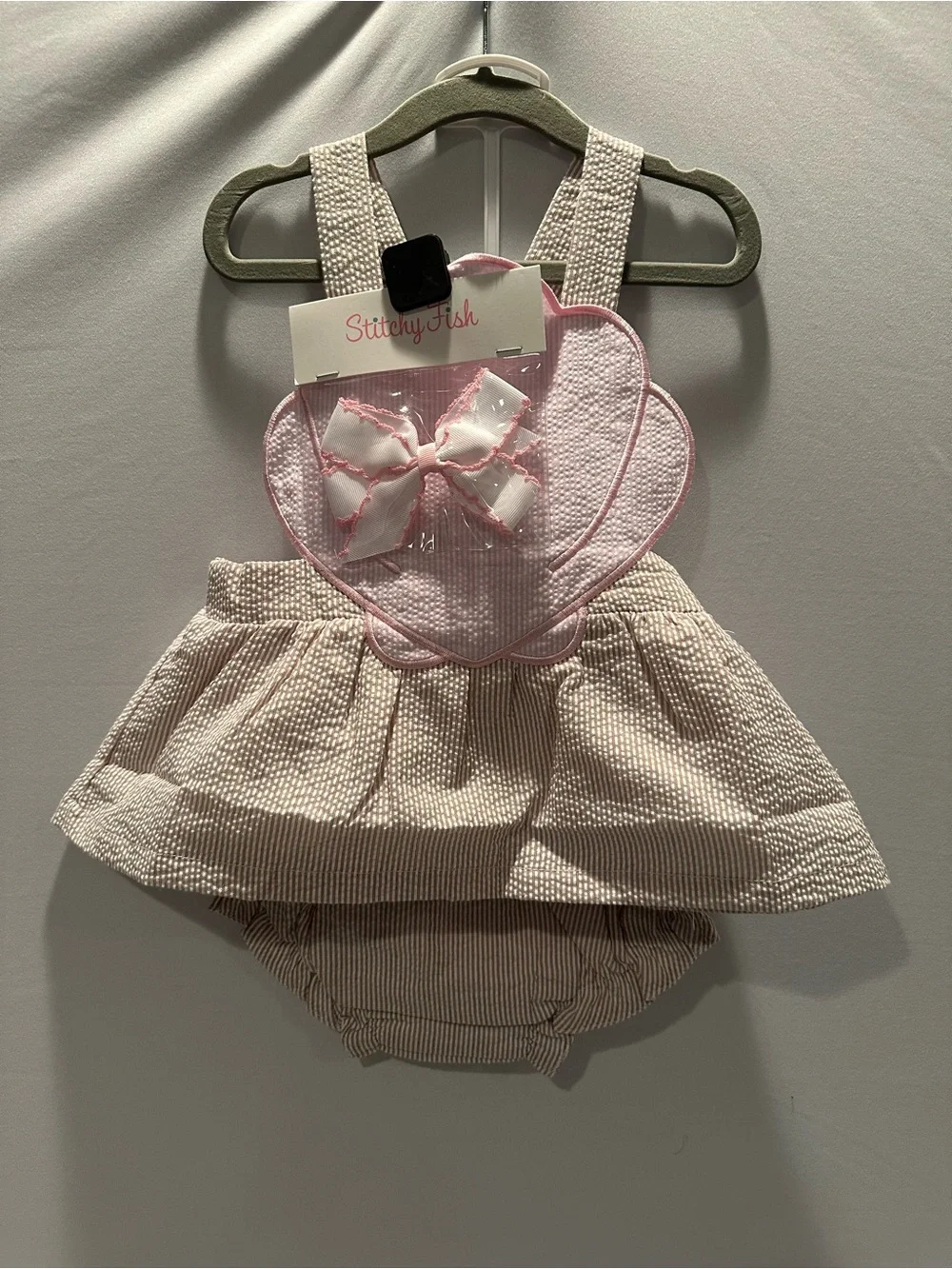 Pink Baby Dress & Bloomers Set with Matching Bow